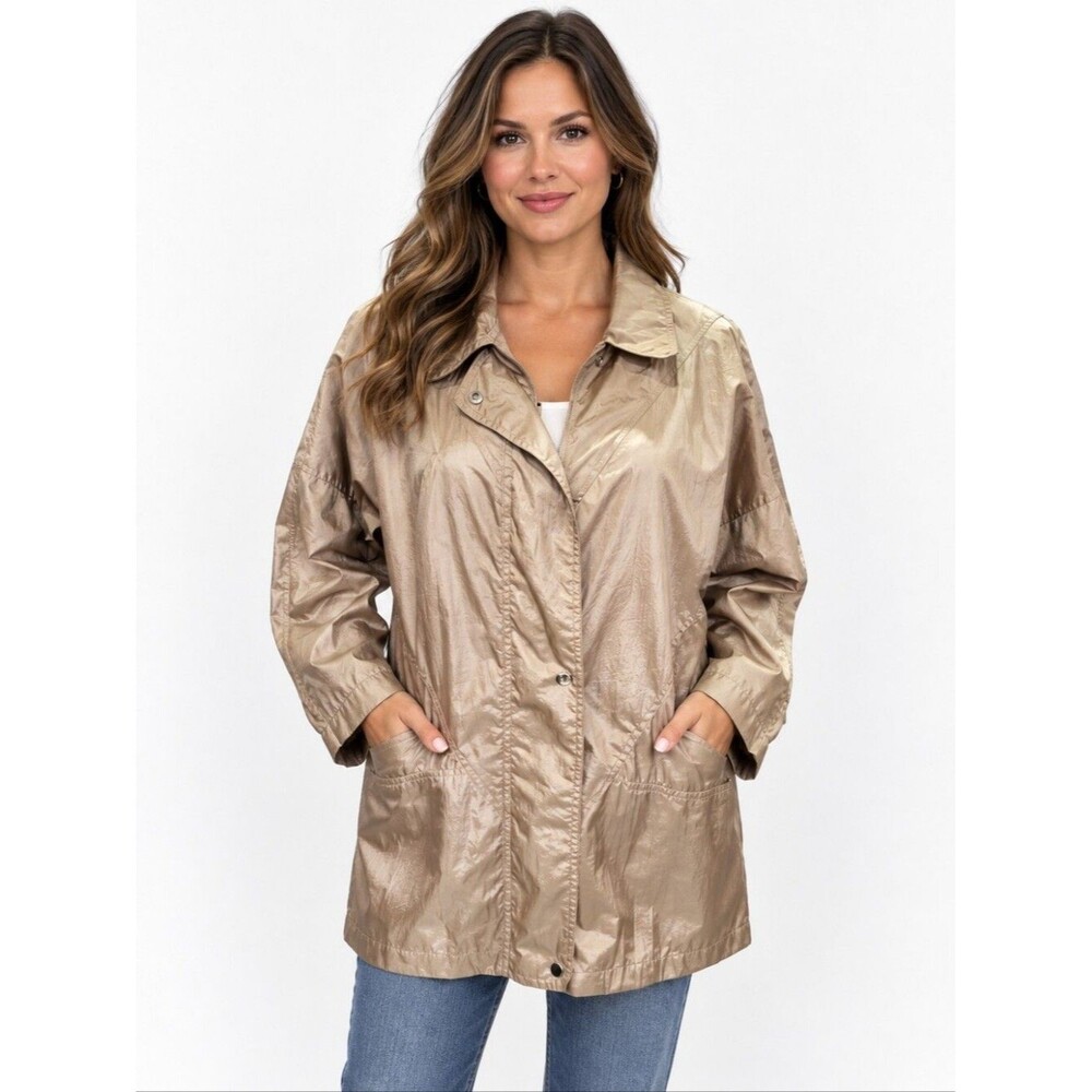 EUC Vintage women's gold tone metallic lightweight windbreaker jacket coat lined